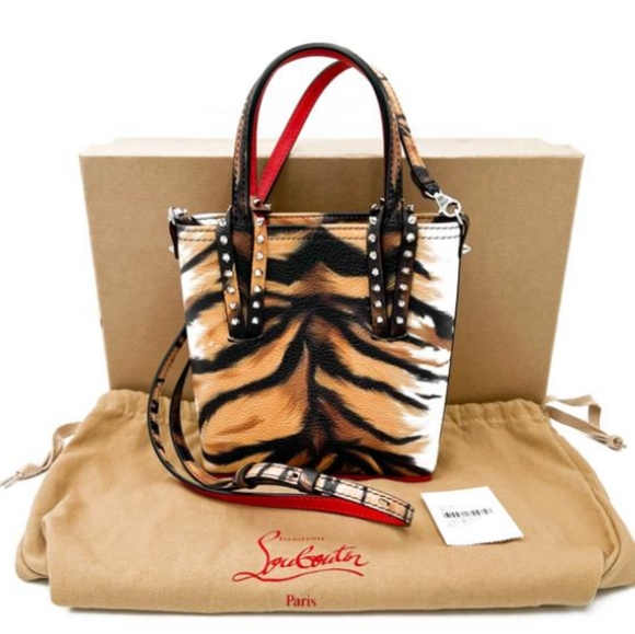 Christian Louboutin Mini CabataTiger Red Leather Studded Crossbody Bag - Picture 8 of 15